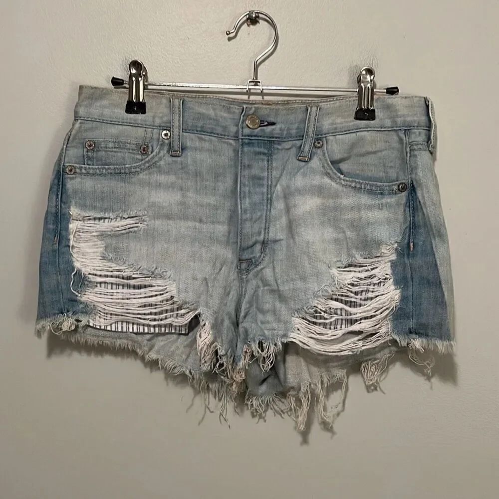American Eagle Women's Blue Vintage Hi-Rise Festival Denim Cut-Off Shorts